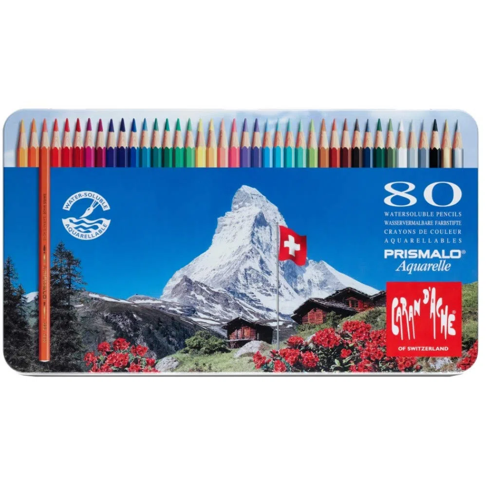 Caran d'Ache, PRISMALO, Set di matite colorate acquerello in scatola di metallo - 80 pz.