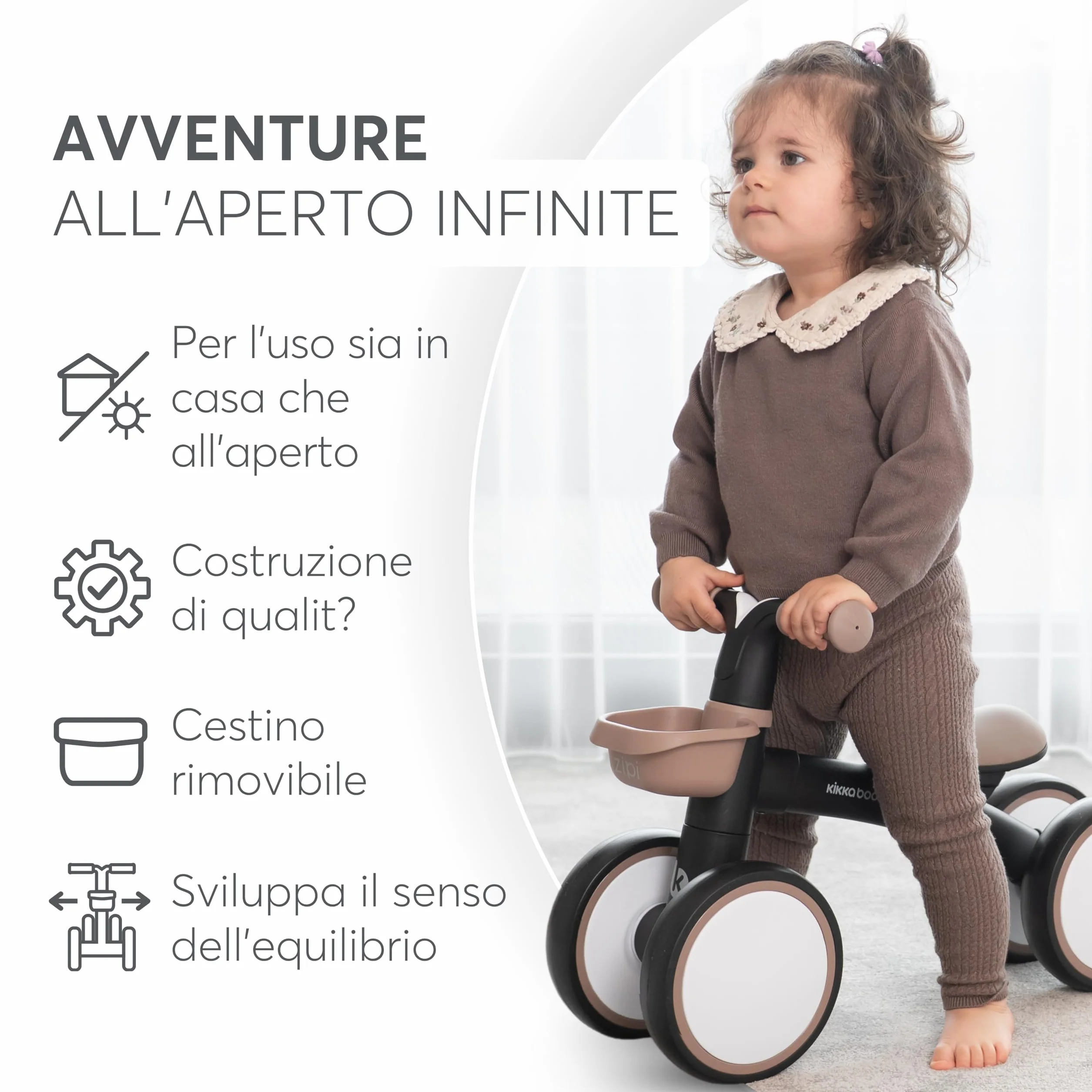 KikkaBoo Bicicleta Sin Pedales ZIPI, Correpasillos Bebé 1 Año, Bicicleta Equilibrio, Bici Bebé con Canasta, Ajustable, Juguete para Niños, Regalo Bebé, Rosa
