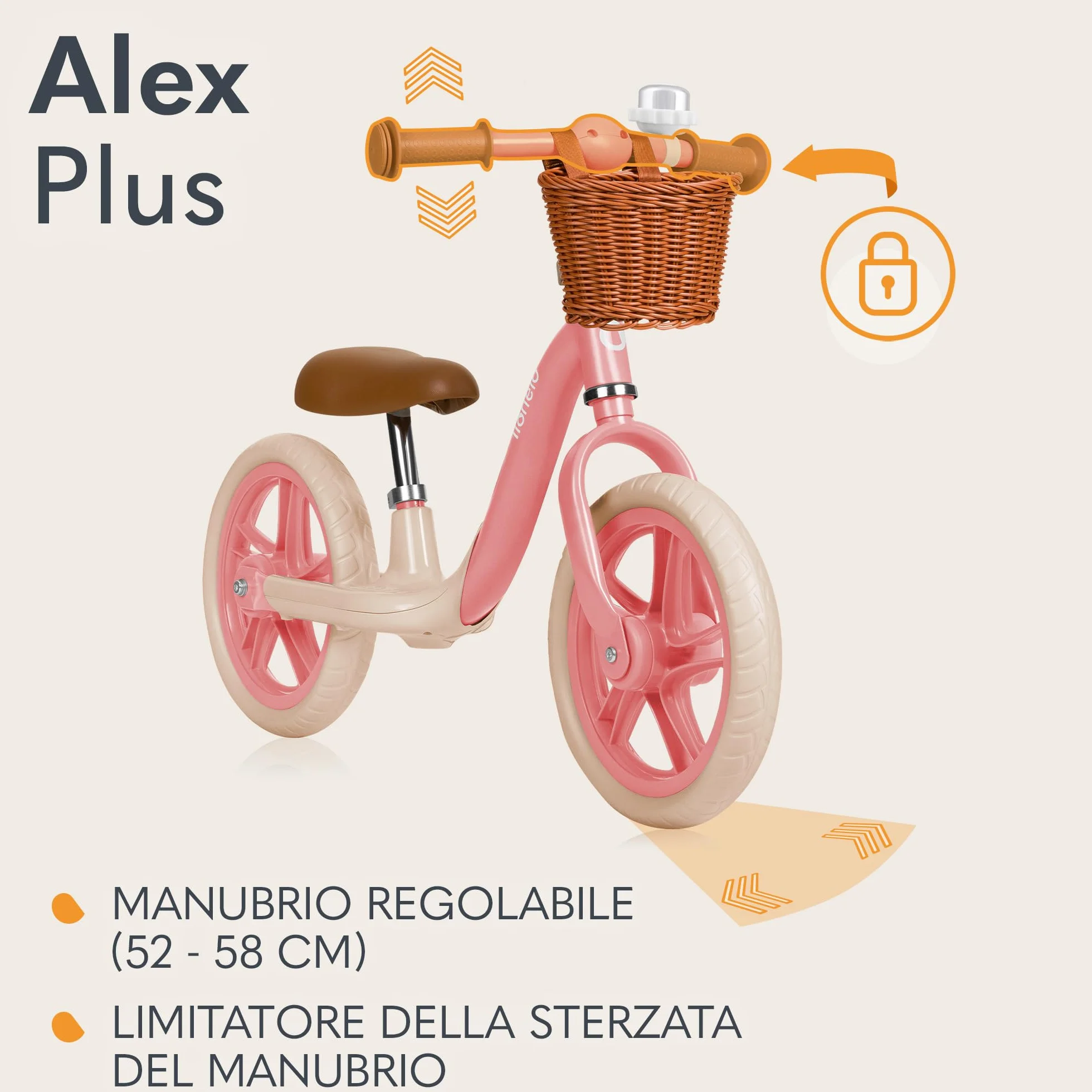 lionelo Alex Bici senza pedali per bambini da 3 anni fino 30kg Resistente e leggera solo 3kg Ruote in schiuma EVA 30cm Manubrio e sella regolabili Blocco dello sterzo Poggiapiedi Cestino