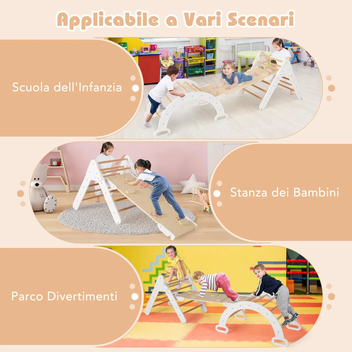 COSTWAY Telaio da Arrampicata per Bambini, Triangolo Pieghevole con Arco e Salita, Bianco