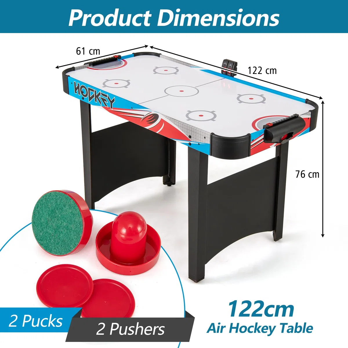 HOMASIS Tavolo da Air Hockey in Legno con Display LED e Motore 12V, 2 Dischi e 2 Pattini