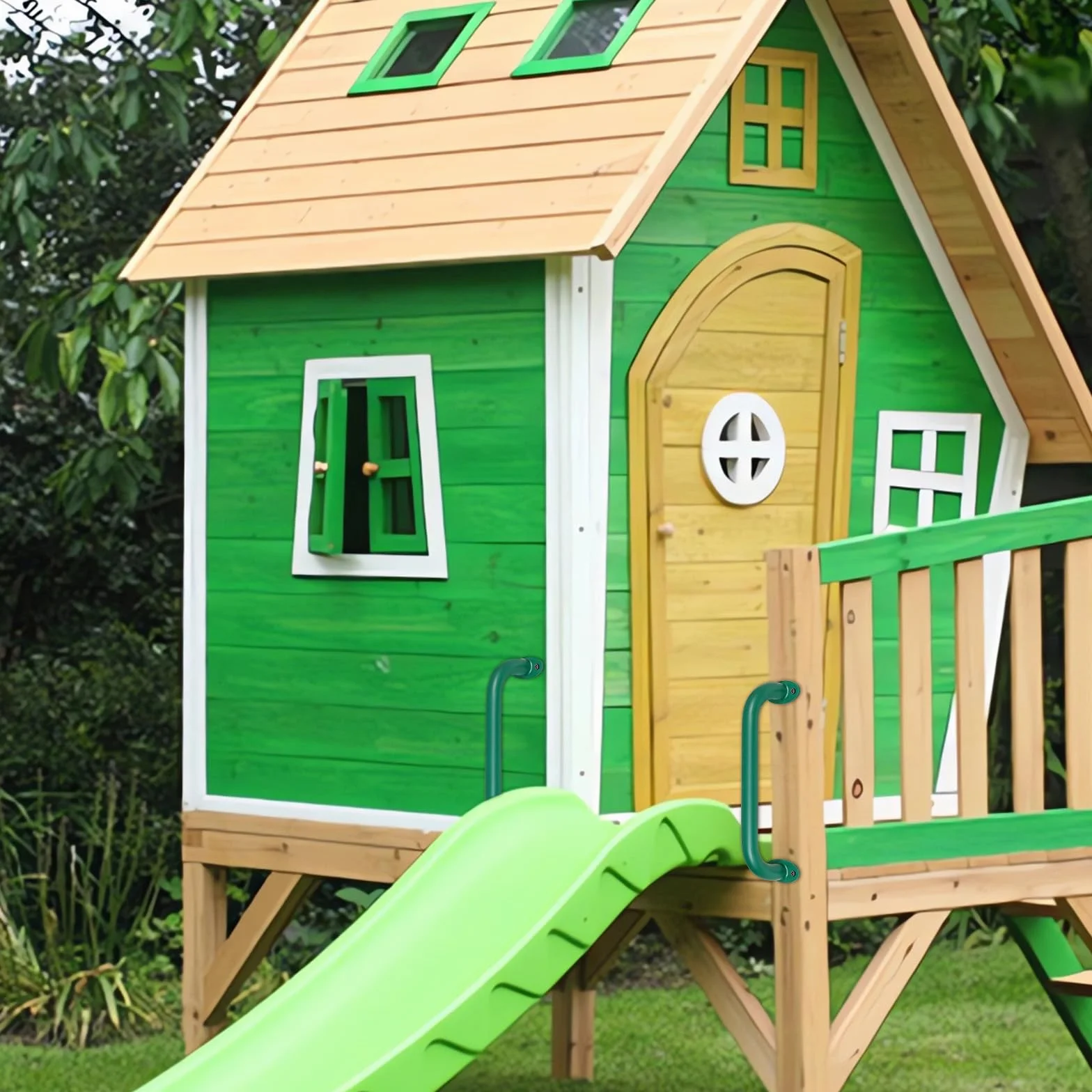 SELEWARE Confezione da 6 maniglie di sicurezza verdi da 30,5 cm, in metallo, per bambini, set di maniglie per altalena, maniglie per interni ed esterni, barre per scimmie, casa sull'albero, giungla