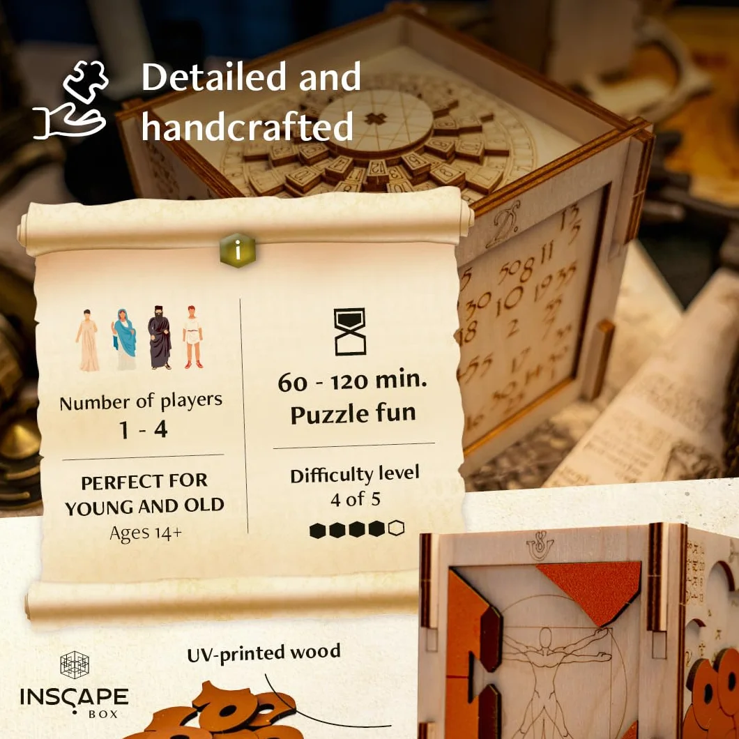 INSCAPE Da Vinci's Marvel – Scatola puzzle in legno – Puzzle Box – Escape Room gioco per adulti e bambini – Giochi di aglio per adulti – Puzzle in legno 3D – Cluebox – Giochi di pensiero – Jigsaw