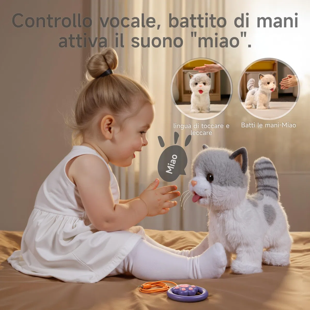 OR OR TU Gatto Giocattolo per Bambini Peluche Elettronico Cammina al Guinzaglio che Lecca Interattivi Realistici 3-7+ anni