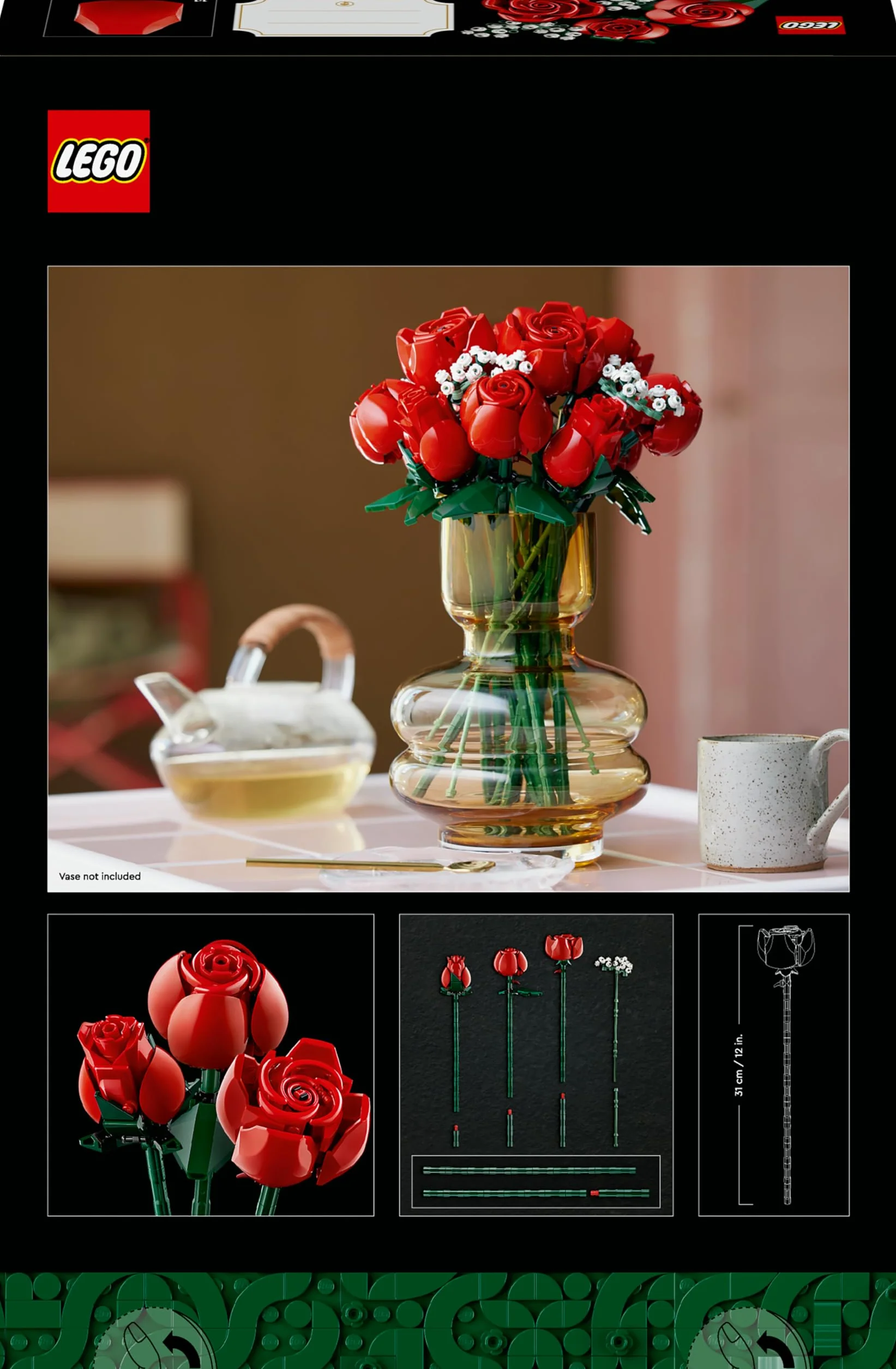 LEGO Botanicals Bouquet di Rose - Set di Fiori Finti con 12 Rose da Costruire - Hobby Creativi per Adulti - Decorazione per Casa Fai da Te - Idea Regalo per Donna o Uomo da Collezione - 10328