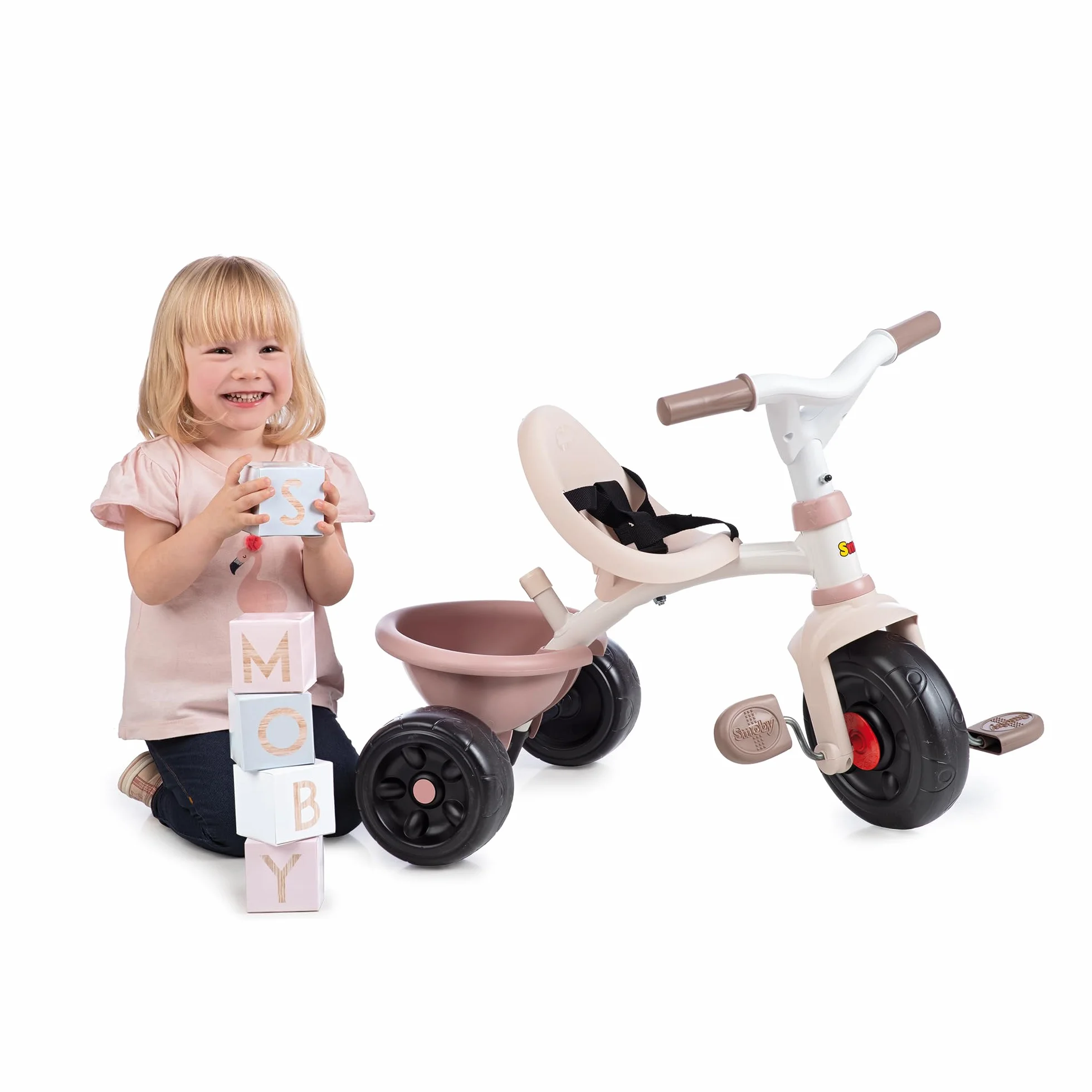 Smoby - Triciclo Be Fun Rosa, 7600740335, evolutivo, con struttura in metallo, asta parentale removibile, + 15 mesi