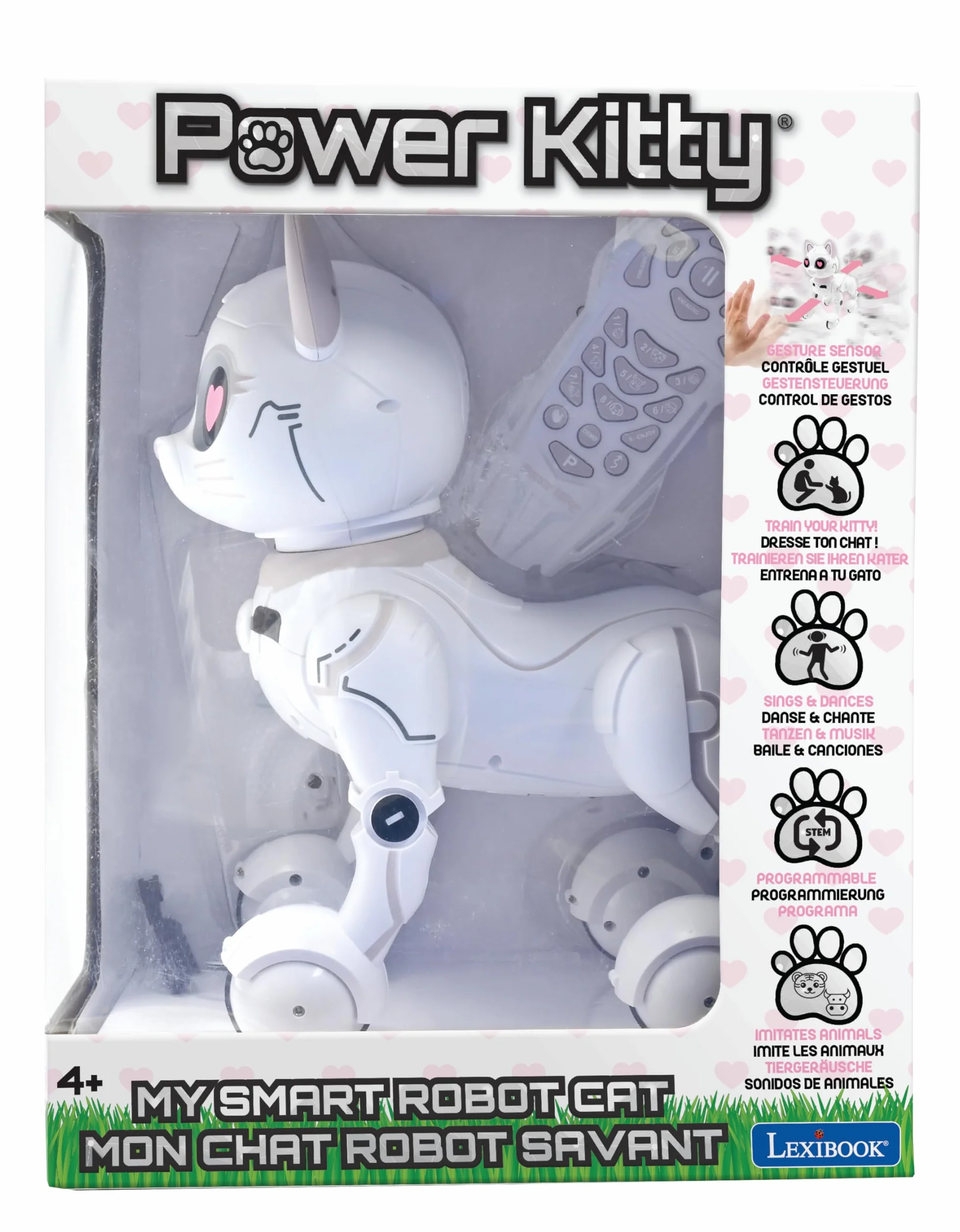 Lexibook - Power Kitty® - Gatto robot telecomandato, robot intelligente programmabile, luce, suono, bianco/rosa - KITTY01