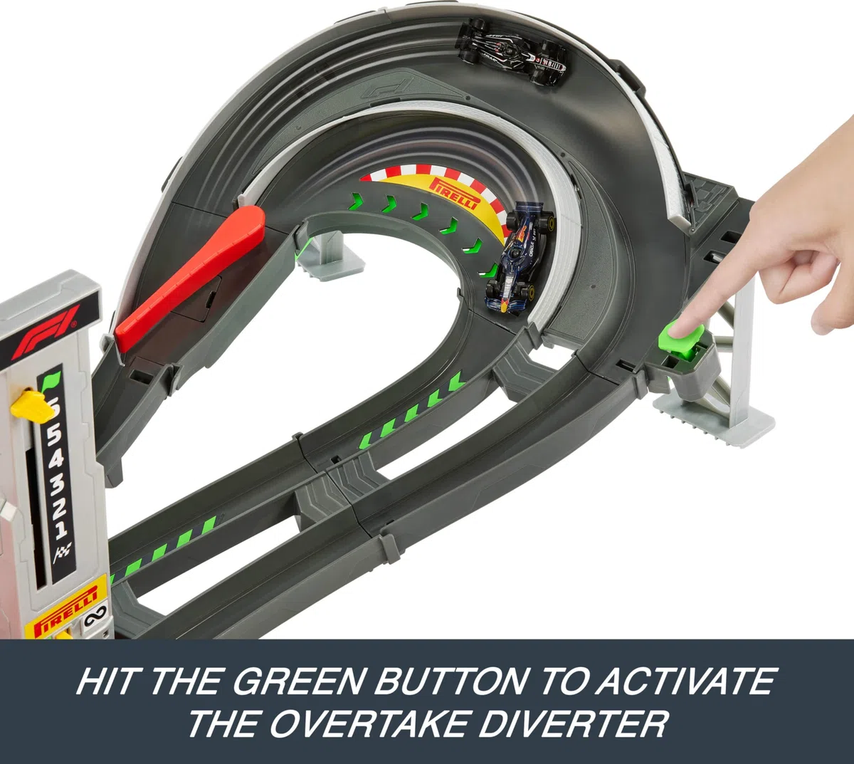 Hot Wheels Racing Circuito Grand Prix set pista con booster motorizzato 3 veicoli Formula 1 scala 1:64