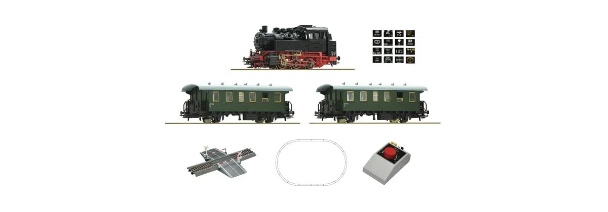 Kit di avviamento analogico H0 locomotiva a vapore BR 80 con treno passeggeri Roco 51161