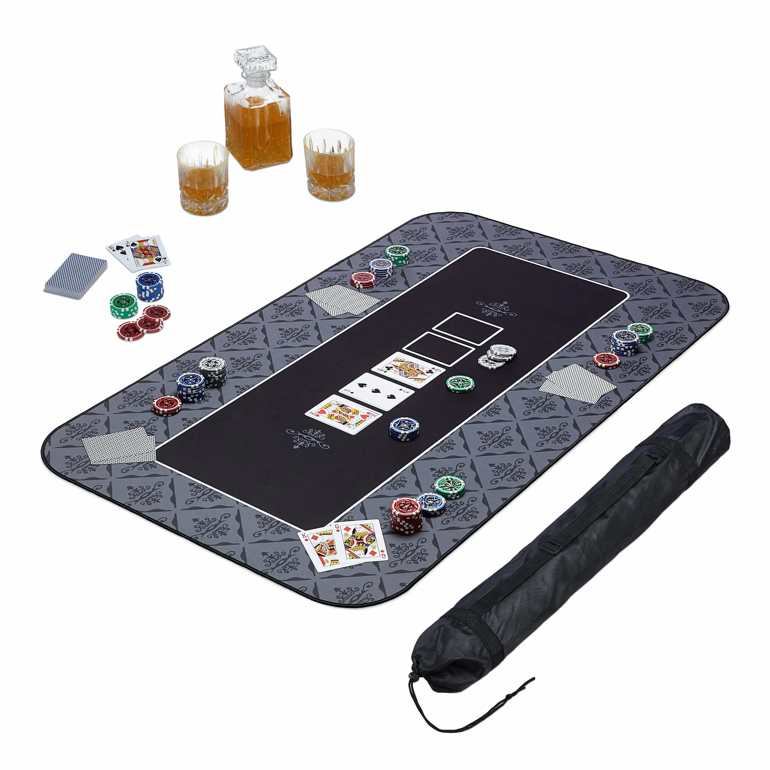Relaxdays Tappeto da Poker 100x60cm, Tappetino Carte, Gioco Texas Holdem, Panno Rettangolare Poliestere, Antracite Nero