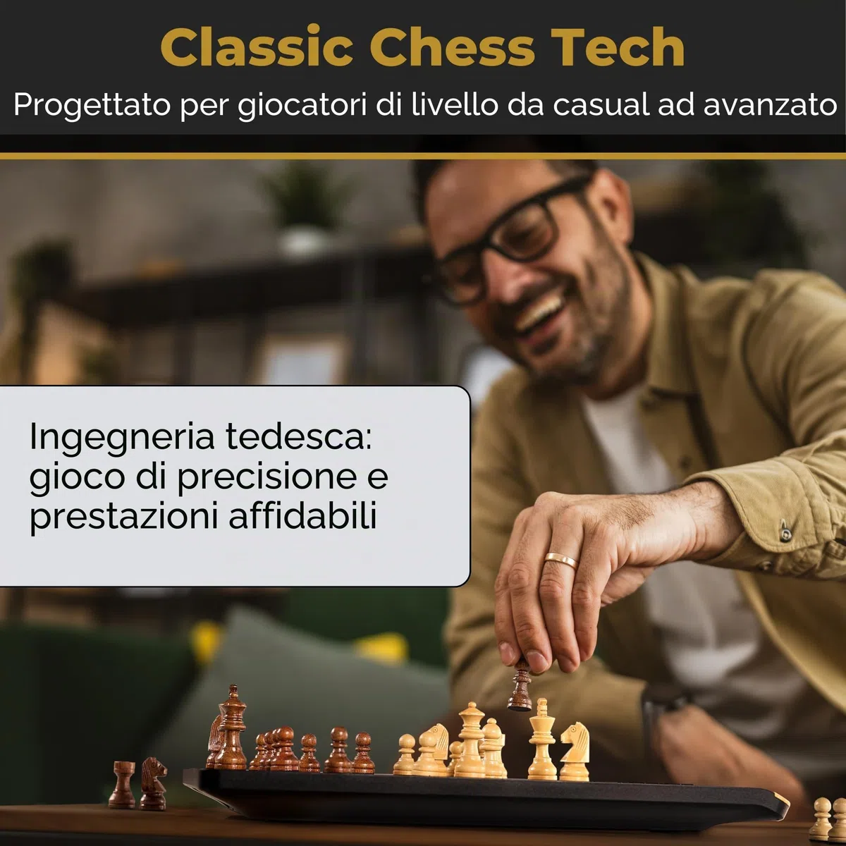 Computer per scacchi MILLENNIUM ChessGenius Pro Wood Edition - Elegante look in legno con pezzi in vero legno, facile da usare, ideale per i giocatori per hobby con funzioni di apprendimento AI