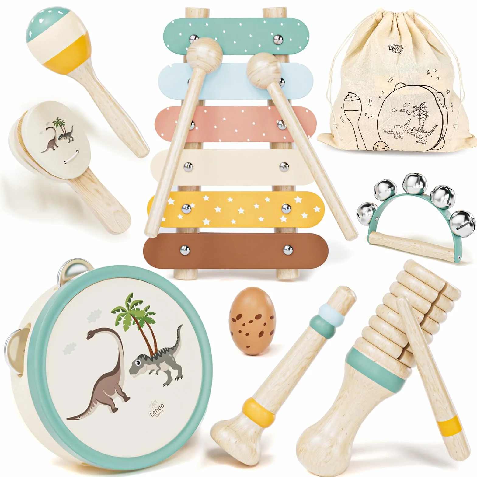 Lehoo Castle Strumenti Musicali Bambini 1 Anno, 8 in 1 Giochi Legno Montessori Sensoriale con Maracas Xilofono Tamburello Gioco Bambi Bimba 2 3 4 5 6 Anni, Educativi Interattivo Regalo