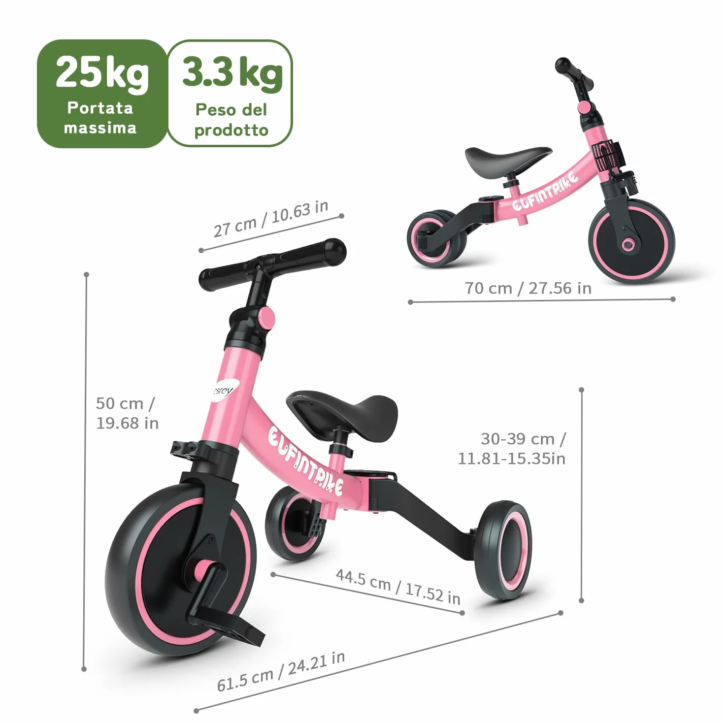Besrey Tricicli 5 in 1 Triciclo per Bambini da 1 a 5 Anni, Rosa