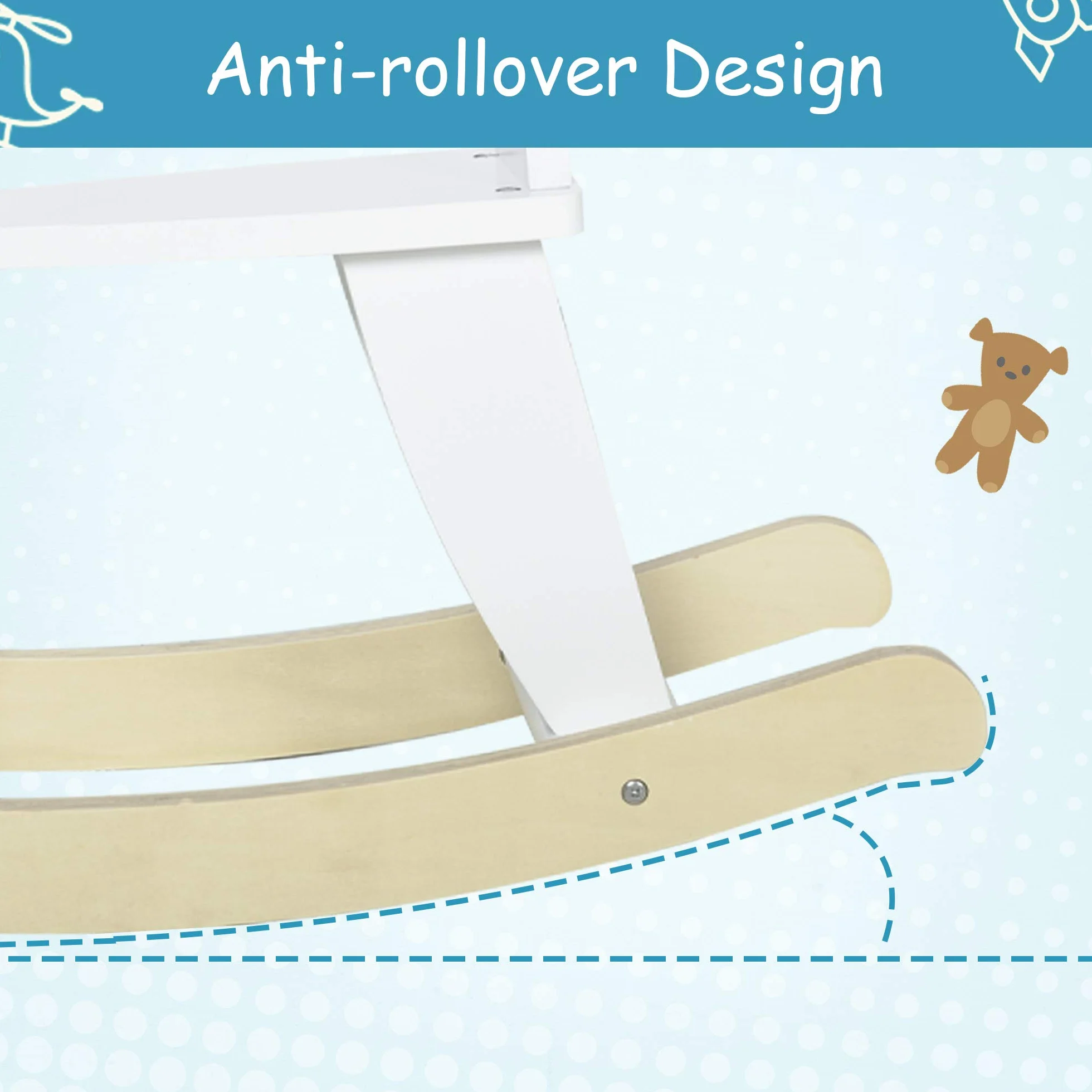 HOMCOM Cavallo a Dondolo per Bambini 1-3 Anni, Design Classico in Legno con Maniglie e Poggiapiedi, 68x26.5x48cm, Bianco
