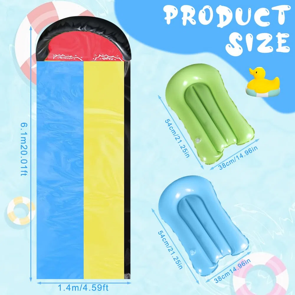 Scivolo Gonfiabile da Giardino 6,1 x 1,4M con 2 Bodyboards Irrigatore per Adulti Bambini Estate
