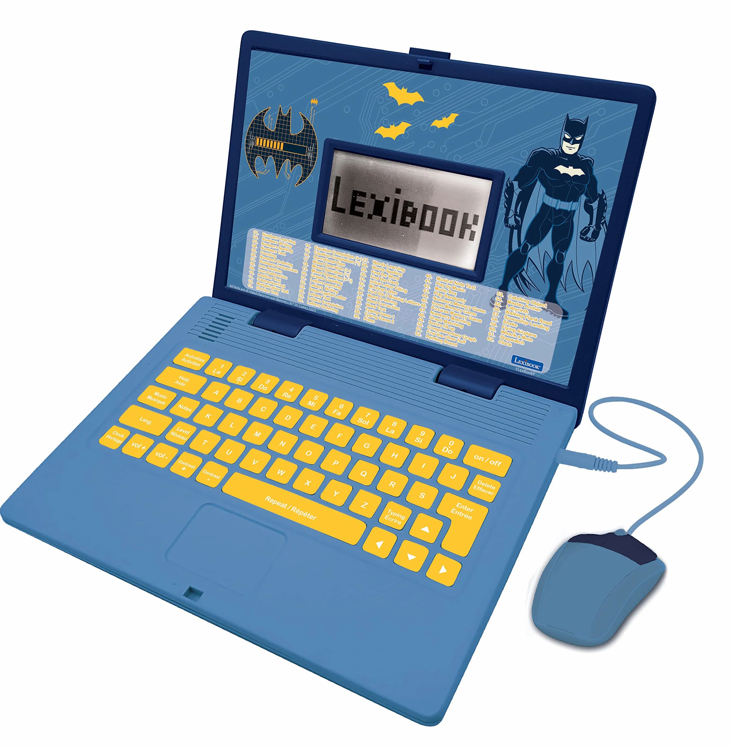 Lexibook, Batman, Ordinateur Éducatif Bilingue FRANÇAIS/Anglais, 124 Activités pour Apprendre Les Langues, Les Mathématiques, la Logique, S'amuser et Jouer du Piano, JC598BATi1