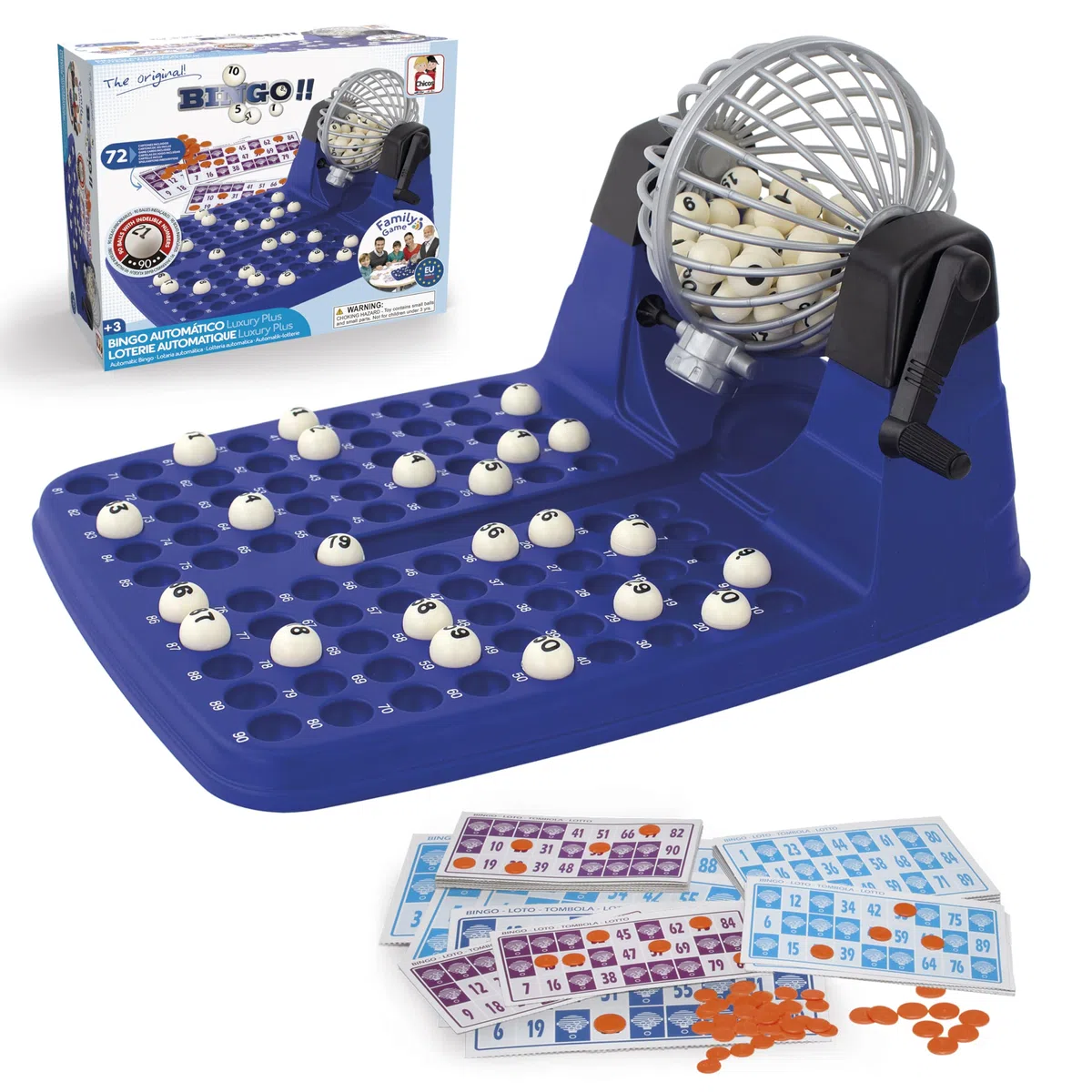 Chicos - Tombola Automatica Lusso Plus | 72 Cartelle e 90 Palline Antiusura | Gioco Elettronico per Famiglie | Intrattenimento Classico | A Partire dai 3 Anni in Su (20905)