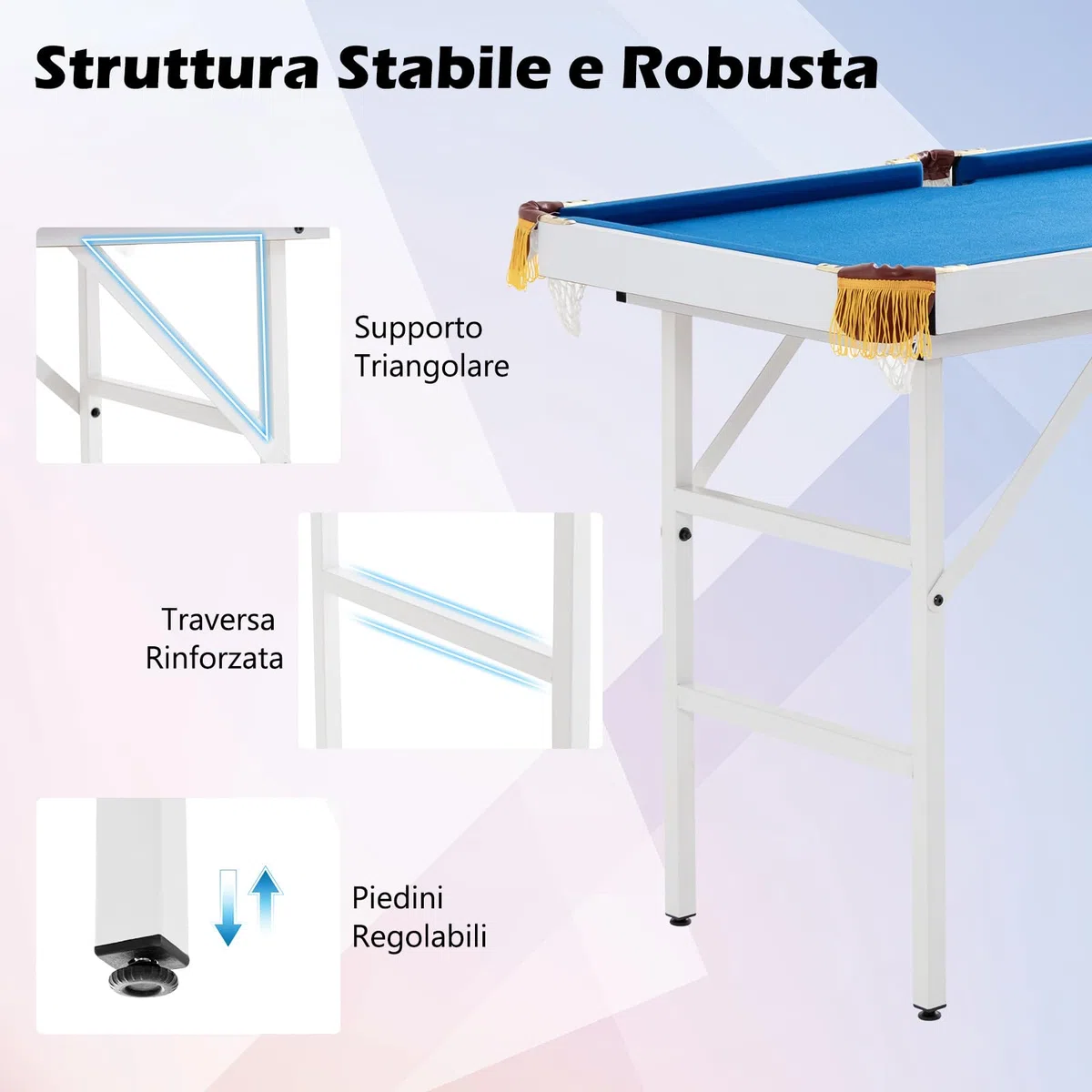 COSTWAY Tavolo da Biliardo Pieghevole, Mini Tavolo da Gioco Biliardo con Set di Accessori Stecche Palline Gessetti e Spazzola, Piedi Regolabili, per Sala Giochi bar Palestra, 122x64x78 cm