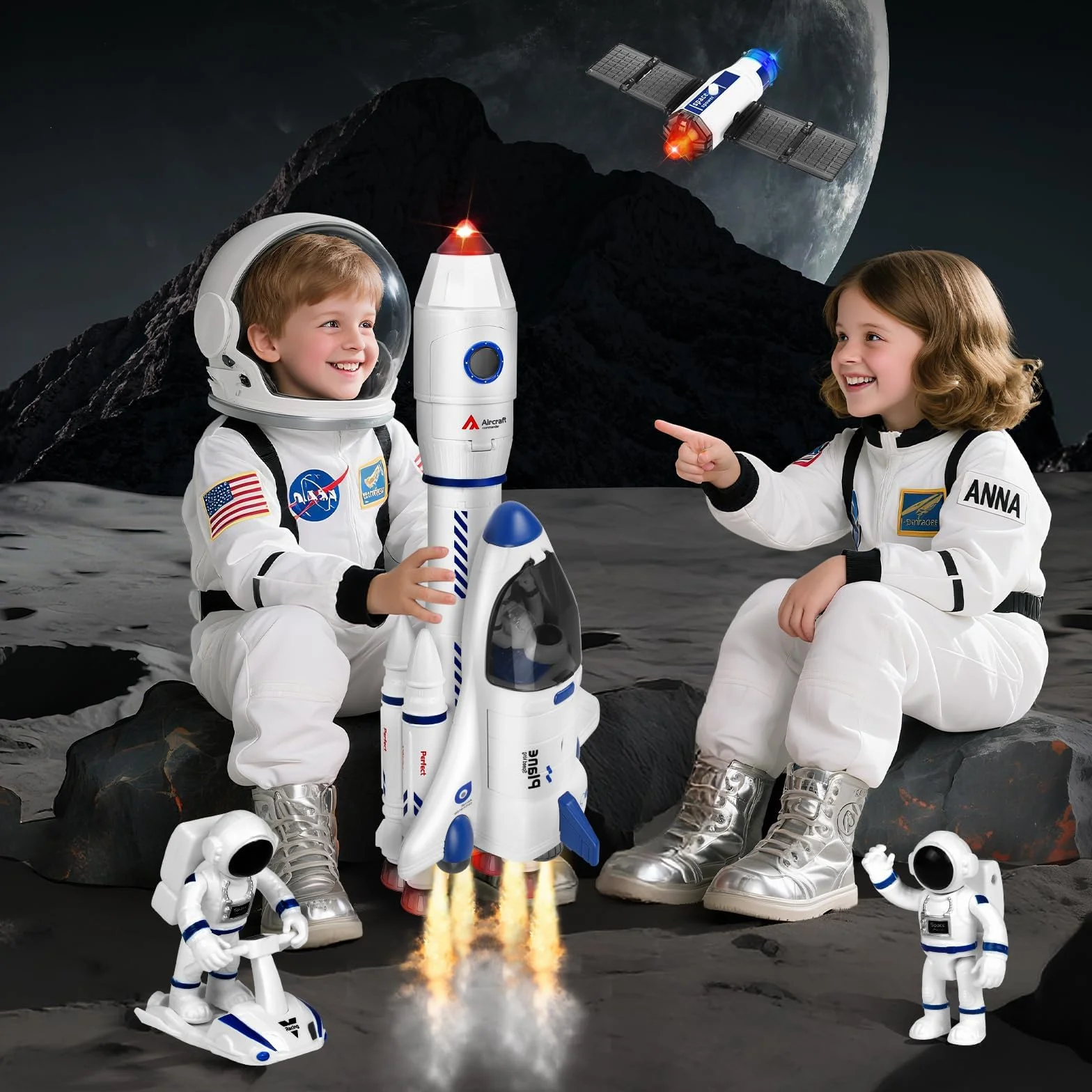 Giocattolo razzo spaziale per bambini, giocattolo navetta spaziale per bambini di 3, 4, 5, 6, 7, 8 anni, regalo giocattolo razzo spaziale per ragazzi e ragazze