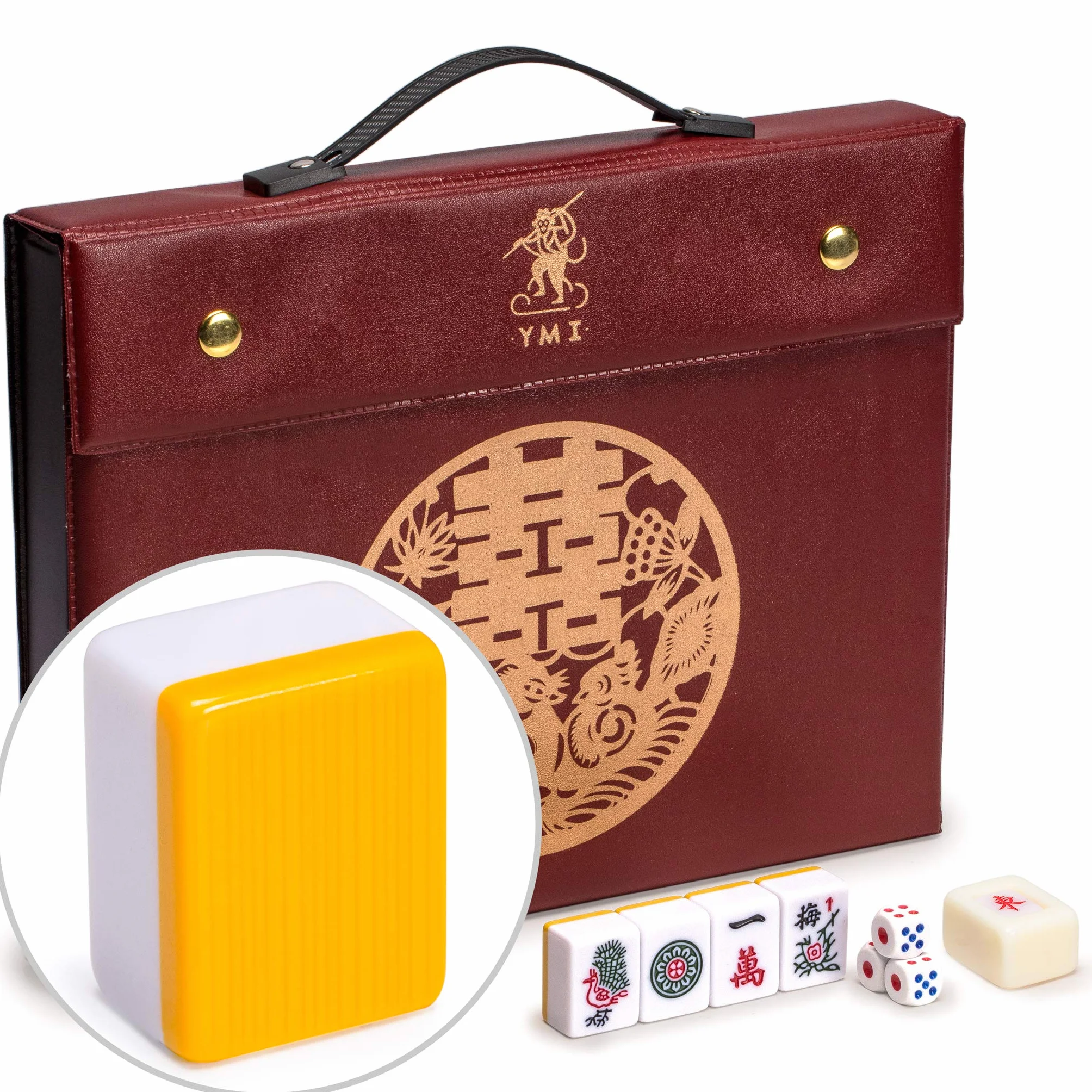 Set Professionale Mahjong Cinese Doppia Felicità Giallo 146 Tessere Medie Dimensioni