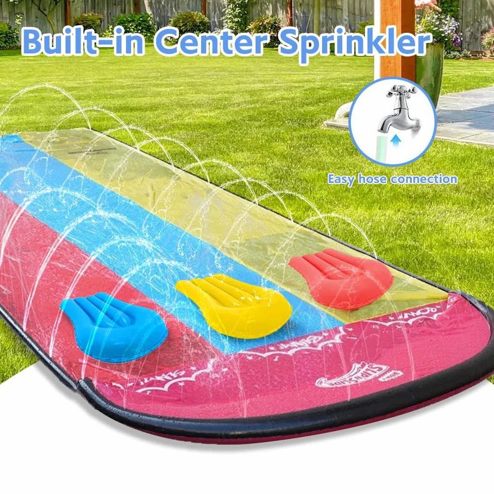 Scivolo d'Acqua Triplo Racer 480x210CM, Scivolo Acquatico Giardino con Irrigatore e 3 Tavole Gonfiabili, per Bambini Adulti