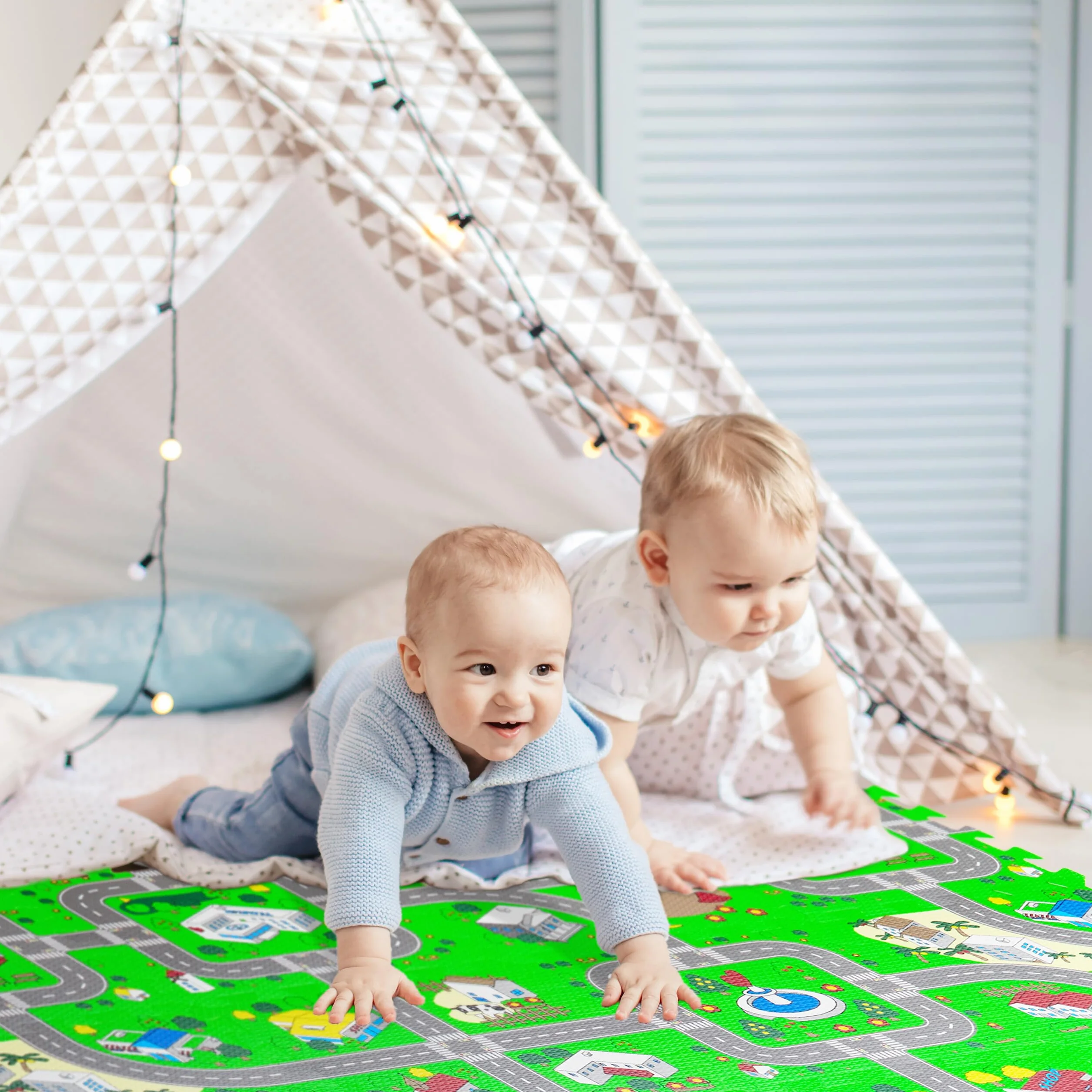Relaxdays Tappeto Gioco Bambini Puzzle 18 Tasselli Design Strade 178,5 x 90 cm Multicolore