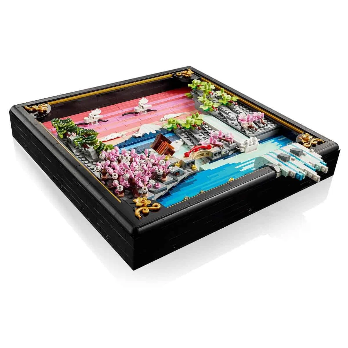 LEGO Art Japanese Cherry Blossom Landscape - DIY Miniature Model Kit for Adults - 3D Wall Art in Shadow Box Frame w/Mount Fuji, Sakura & Textured Waterfall - Gift Idea - 31218