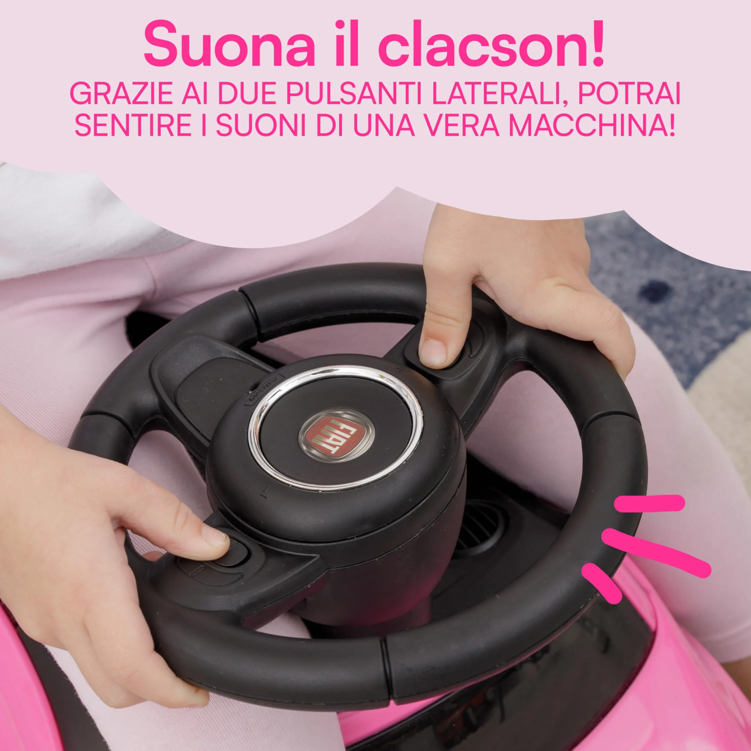 Baroni Toys Macchinina Cavalca Bambini 12-36 Mesi, Fiat 500, Rosa, 28x60x23 cm