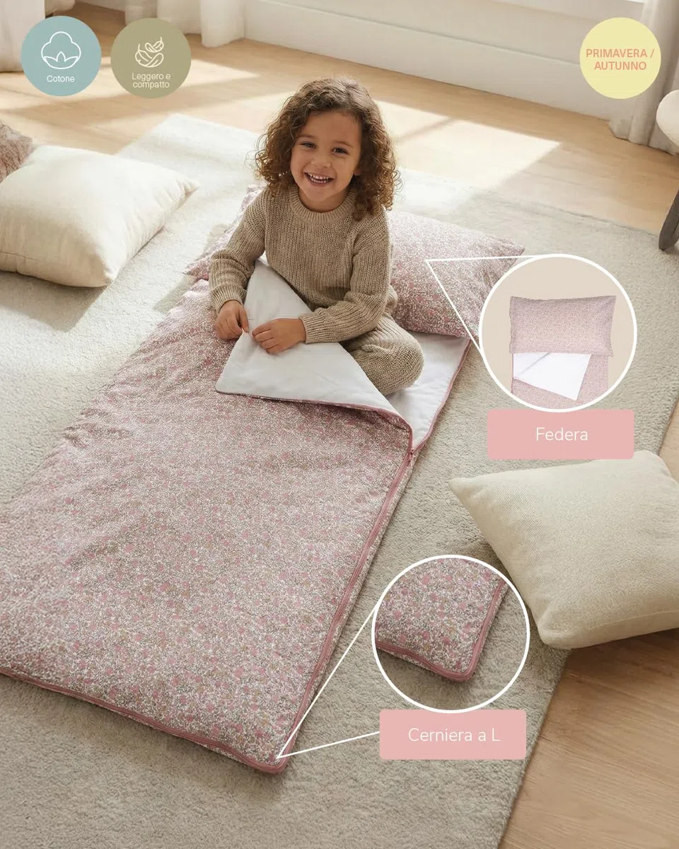 molis&co - Sacco a pelo per bambini - Sacco a pelo per interni per asilo e scuola materna con coperta 140x70cm e cuscino integrati - 100% cotone (Oeko-Tex 100)