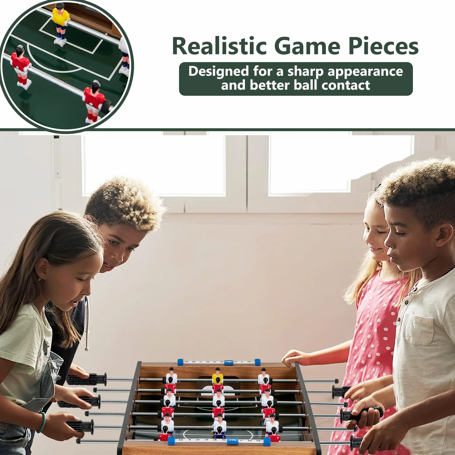 HOMASIS Calcio Balilla Pieghevole in Legno, Calcetto da Tavolo con 6 Aste, 18 Giocatori, 2 Caolcio e Segnapunti, Biliardino da Casa per Bambini e Adulti, 69 x 60 x 71 cm