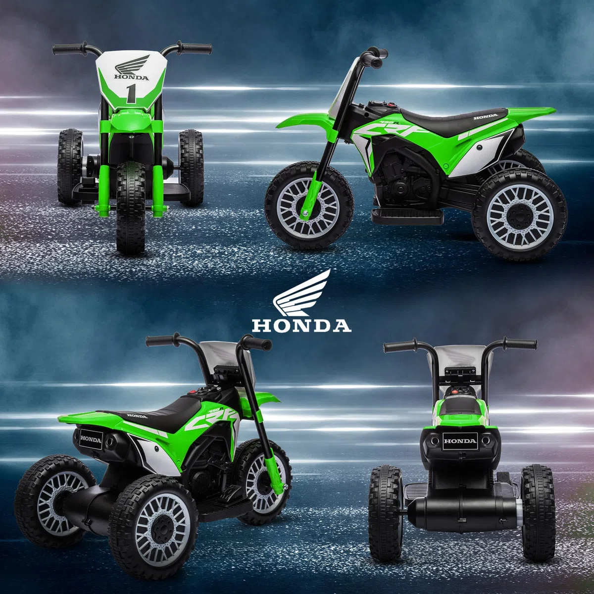 Moto da Cross Elettrica per Bambini HOMCOM Licenza Honda CRF450RL 3 Ruote 71x40.5x43.5 cm Verde