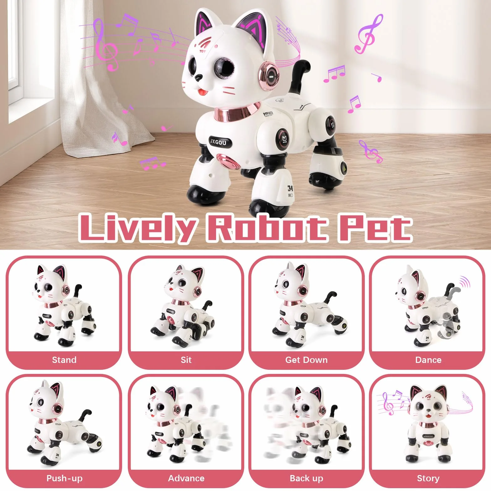 Gatto Robot per Bambini,Robot Gatto Programmabile RC con Luci e Suoni,Giocattolo Robotico Gatto Intelligente,Regalo Educativo per Bambini 8+ Anni
