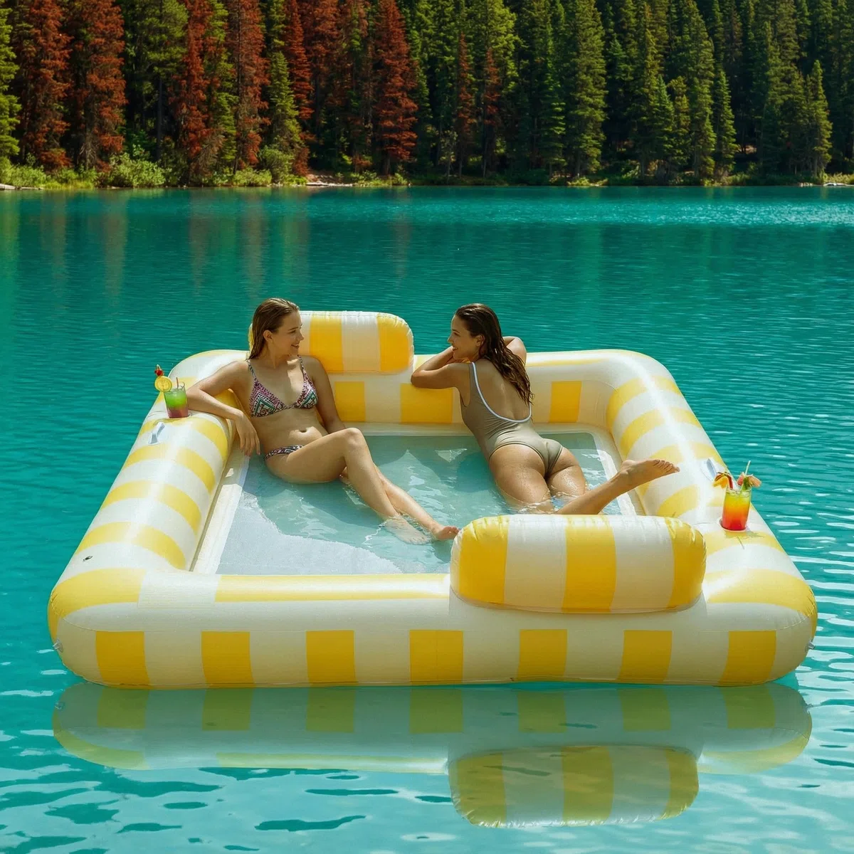 Float Joy Materasso Gonfiabile Gigante 190x170 cm per 2 Persone con Portabicchieri