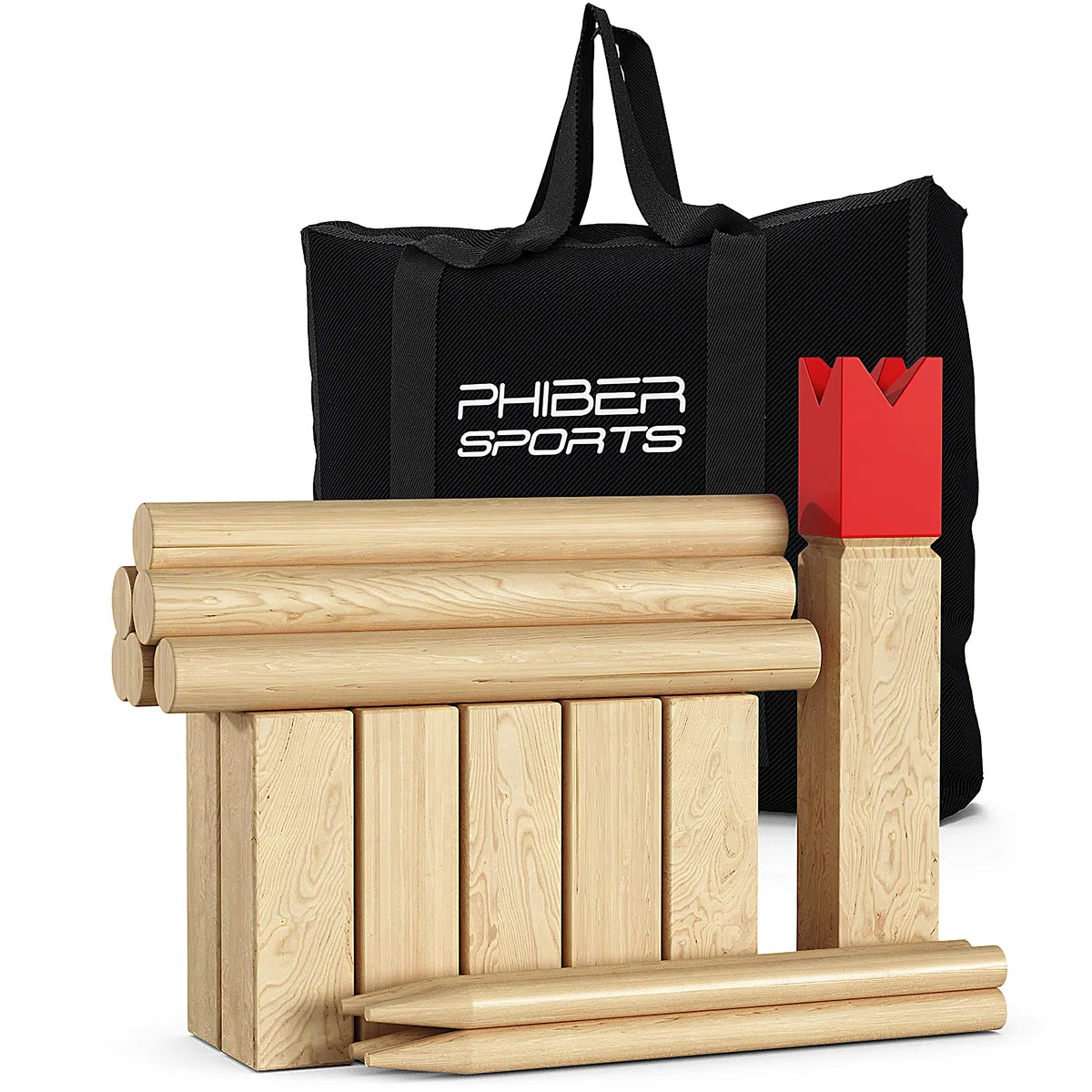 PHIBER-SPORTS Kubb - Scacchi vichingo in legno di alta qualità - con pratica borsa per il trasporto - Gioco per esterni - Gioco in legno per bambini e adulti