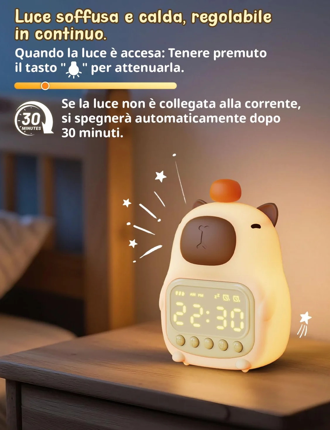 YISSVIC Sveglia per Bambini con 2 Sveglie, Regolazione Volume, Funzione Snooze, 5 Suonerie, Luci Notturne Sveglia Ricaricabile 1800 mAh