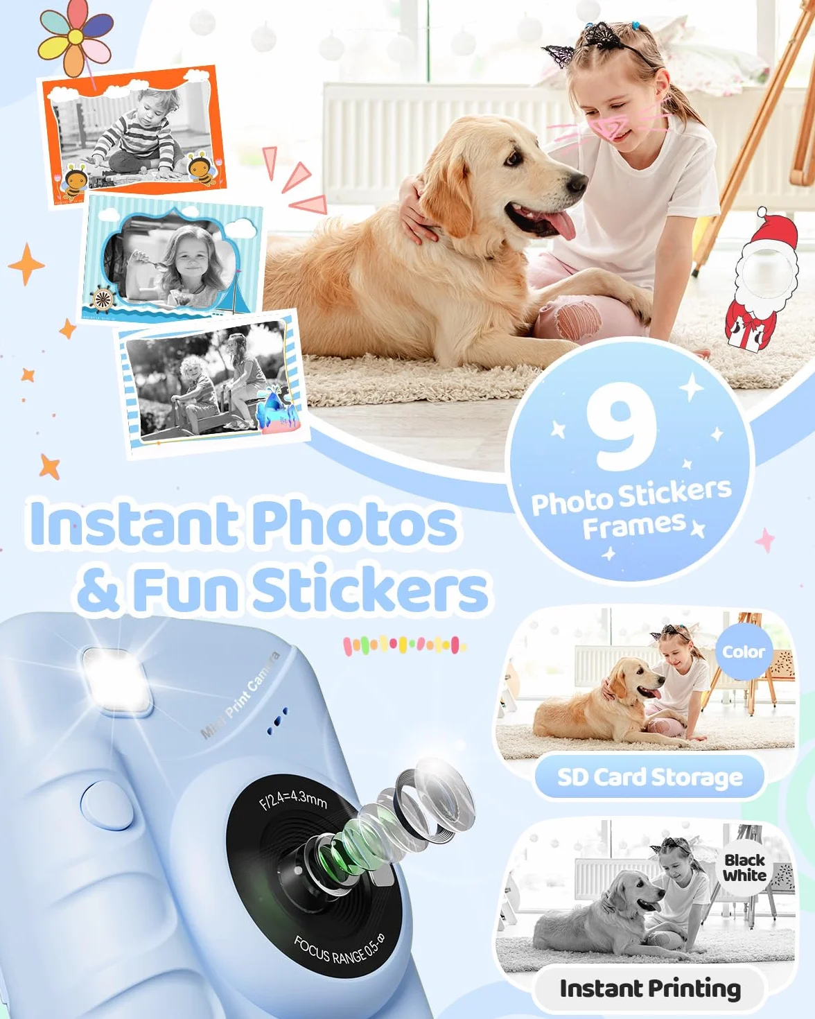 TIATUA Macchina Fotografica Bambini Istantanea, 3.0 Pollici 48MP Fotocamera Digitale Bambini con 32GB Scheda & Papier Photo, Regalo di Natale per Bambin i dai 3-12 Anni