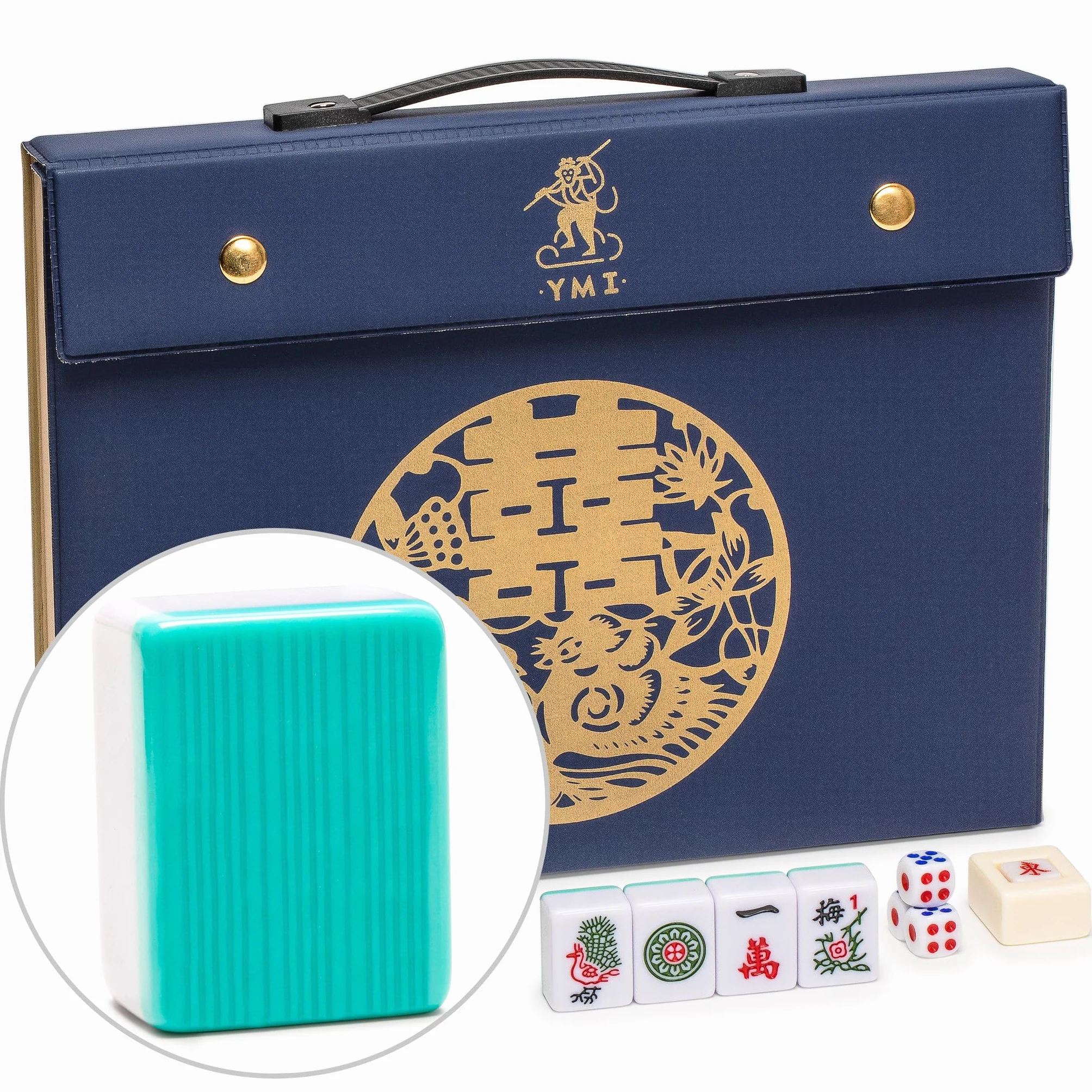 Yellow Mountain Imports Opale Celeste Set di Mahjong Cinese 146 Tessere Custodia in Vinile Blu