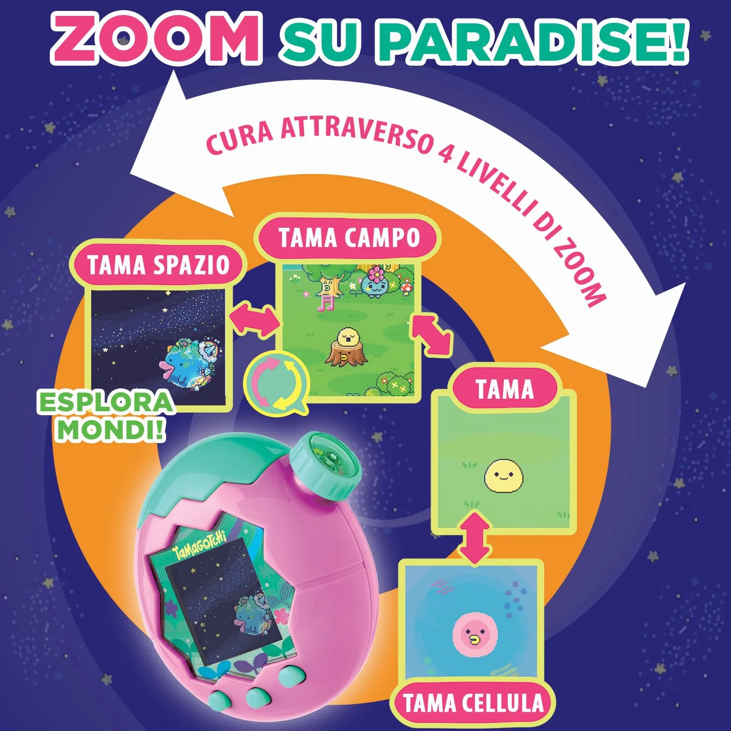 TAMAGOTCHI Bandai Paradise Acqua - Animale Virtuale da accudire Giocattolo Interattivo in italiano, rotella di zoom - Modello Acqua Blu - Giocattolo per Bambini dai 6 anni in su - 43422