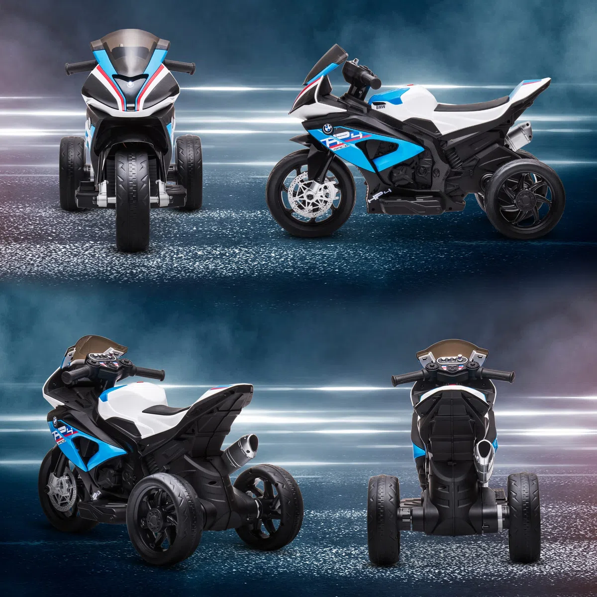 HOMCOM Moto Bambini BMW HP4 18-60 Mesi Fari Musica Pedali PP Metallo 82.5x42x54 cm Blu