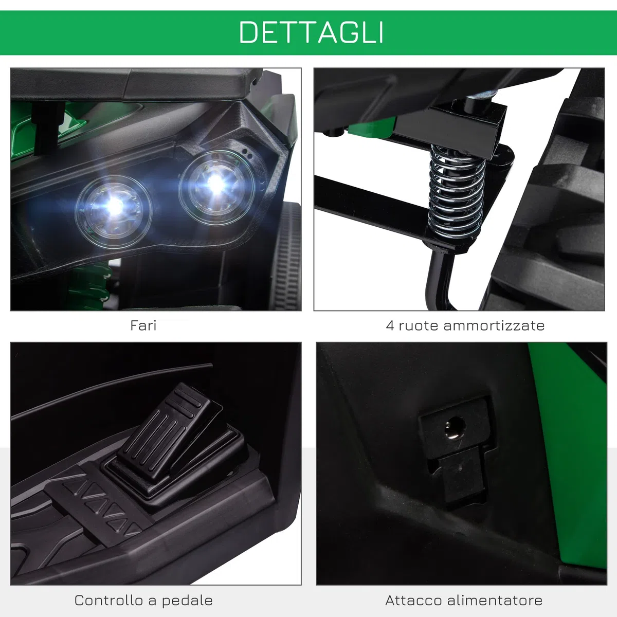 HOMCOM 12V Quad Elettrico per Bambini 3-8km/h Auto Elettrica Doppi Motori Ruote Larghe Batteria 10AH 100x65x73 cm Verde