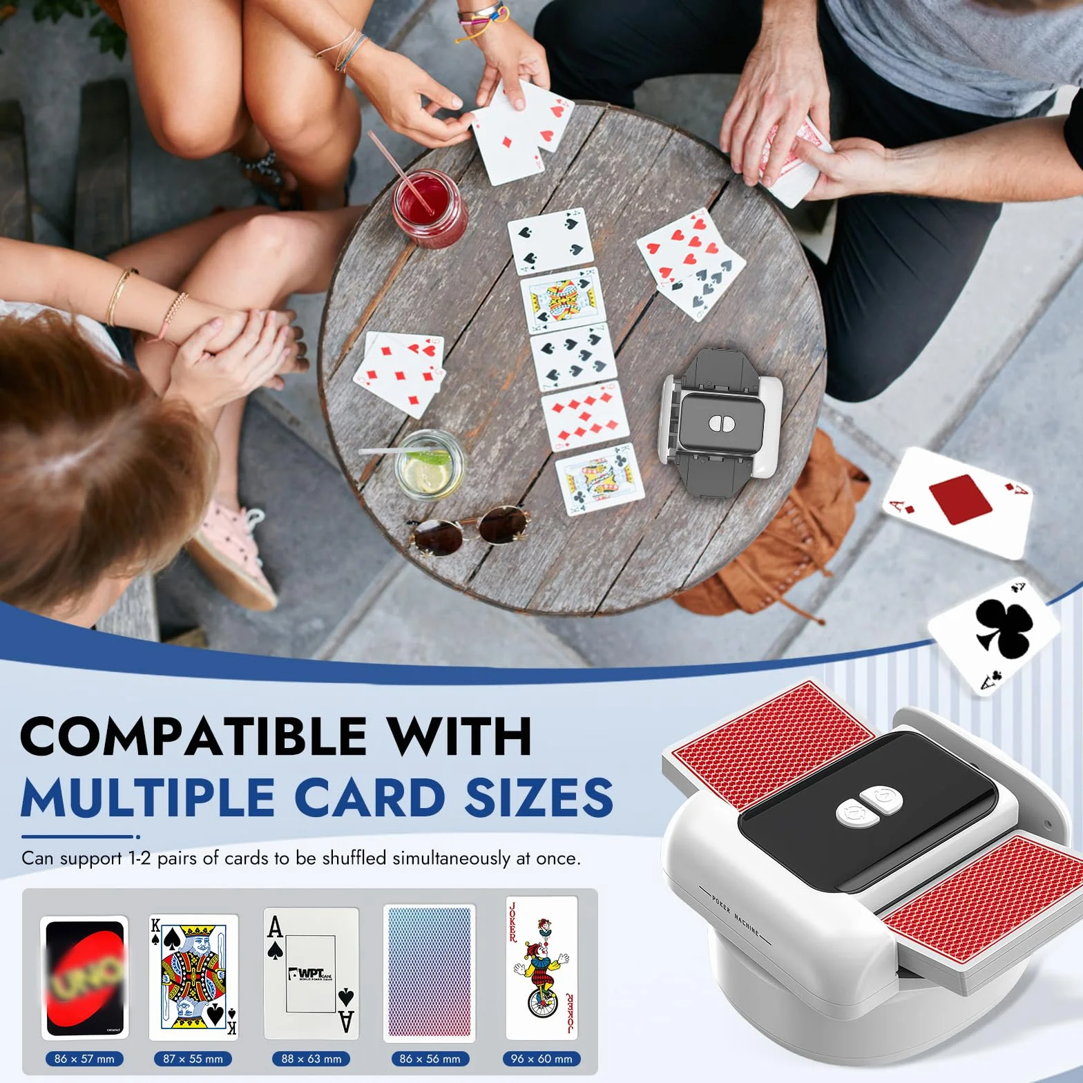 Mescolatore Carte da Gioco,Mischia Carte Automatico per 1-2 Mazzi,Card shuffler,modalità Auto e Manuale,Mixer Automatico,per Carte di Diverse Dimensioni