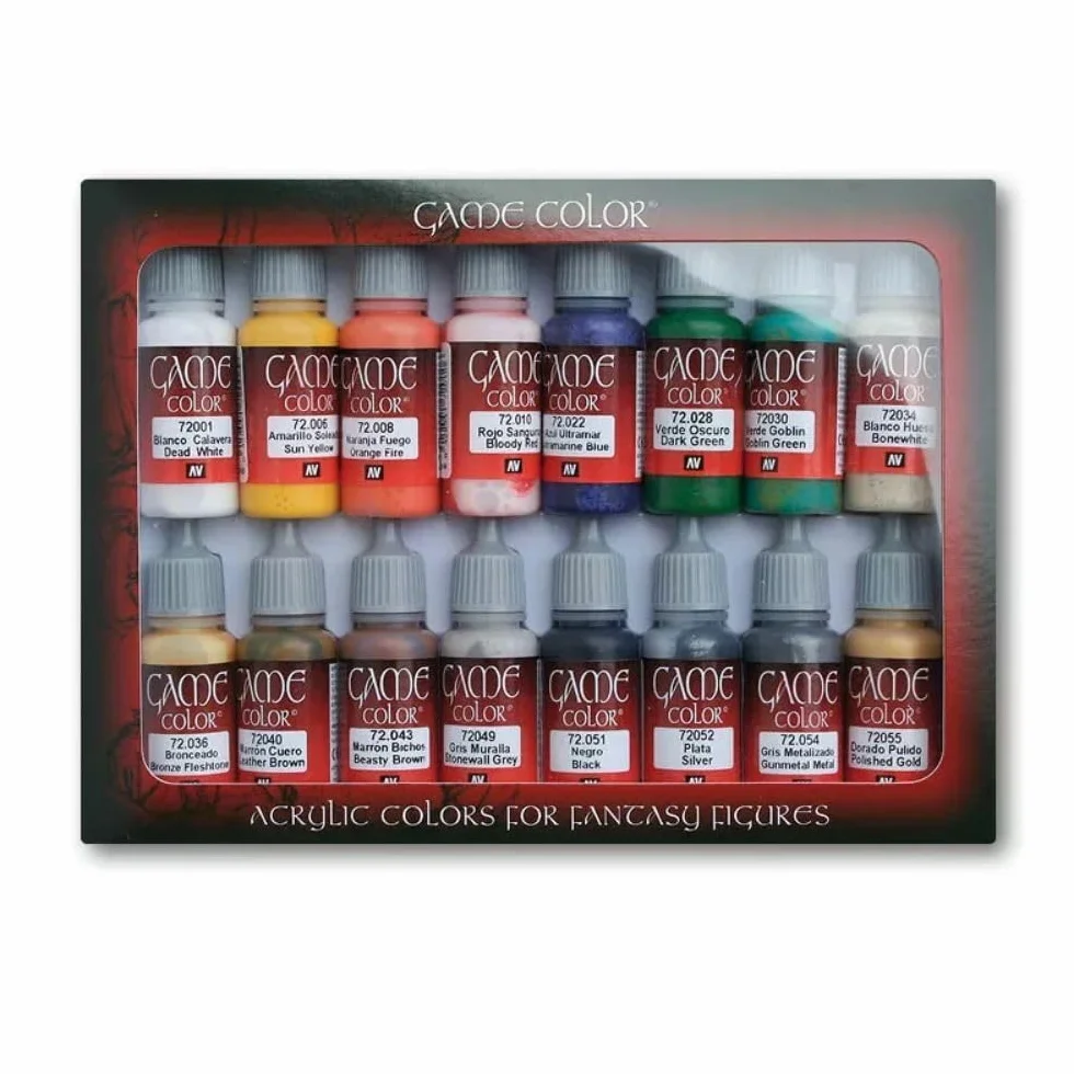 Vallejo Set di Pittura Acrilica Game Color 16 Colori Opachi e Metalizzati 18 ml Kit Iniziazione Figurine Wargame