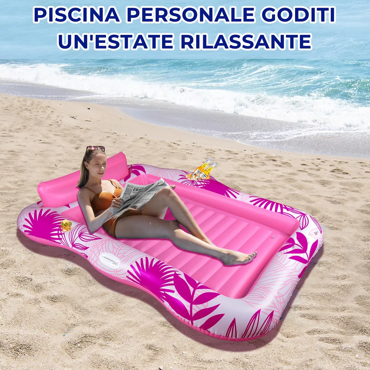 BuzzoXerex Materassino Gonfiabile Piscina Doppio Grande Adulti con Poggiatesta e Portabibite