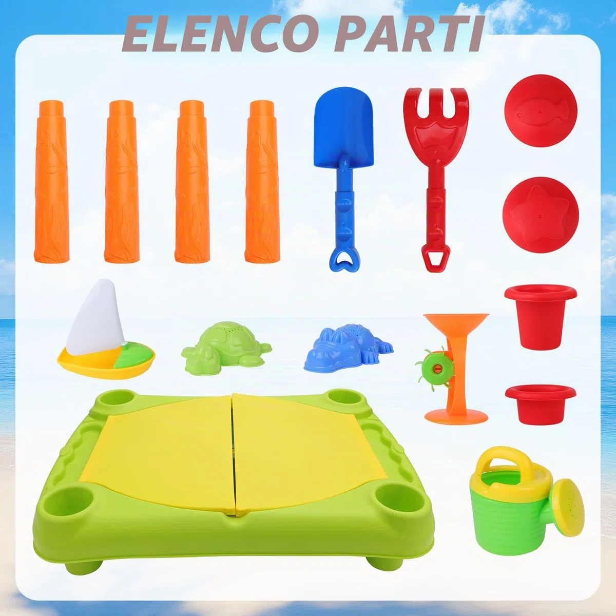 deAO Tavolo da Sabbia e Acqua per Bambini, Giochi da Sabbiera Esterno e Giardino con accessori, Sicurezza e Creatività, Ideale per Spiaggia e Cas
