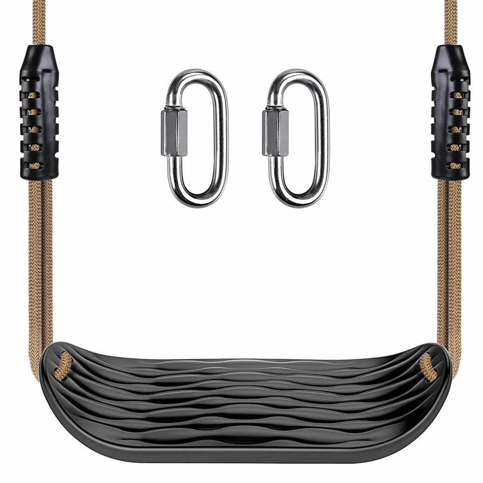 SELEWARE Seggiolino per Altalena in Plastica, Altalena Antiscivolo con Corda Regolabile e 2 Moschettoni, Accessorio per Altalena da Parco Giochi per Bambini Cortile Esterno, Nero
