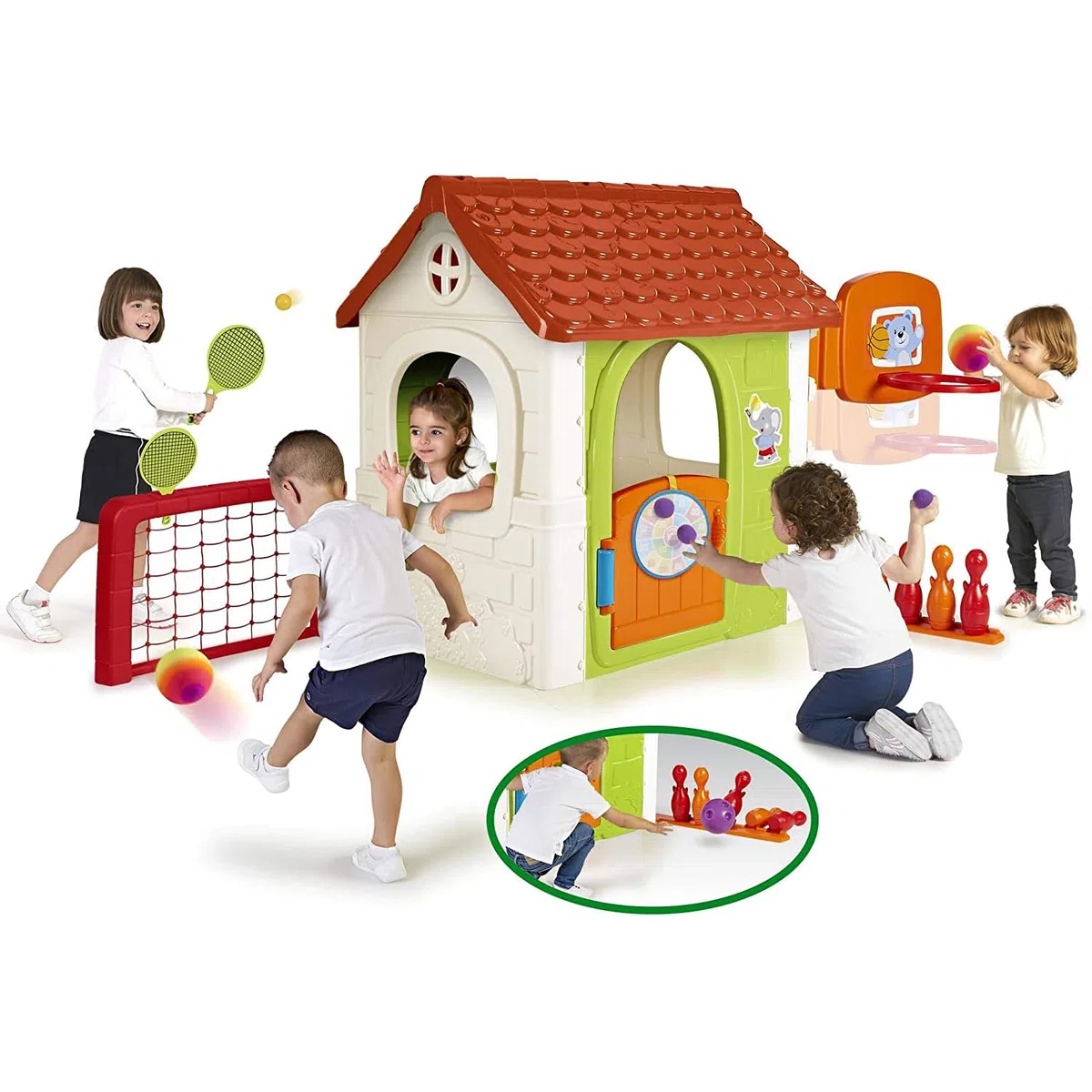 FEBER Multi Activity House 6in1 Casetta da Giardino per bambini con 6 Attività
