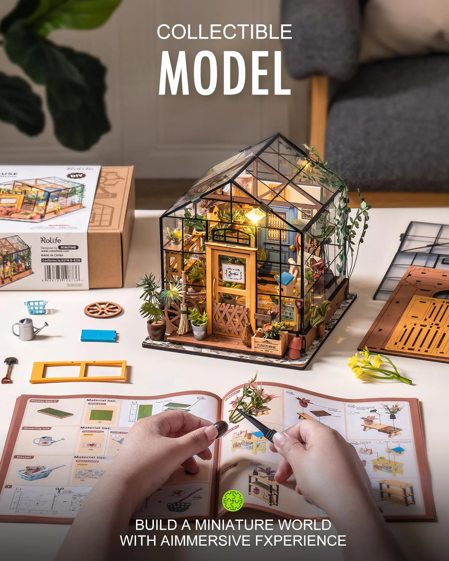 Rolife Casa di Bambole in Legno Casa in Miniatura Kit con LED Creativo Compleanno Regali di Natale Per Adulti-Cathy's Flower House