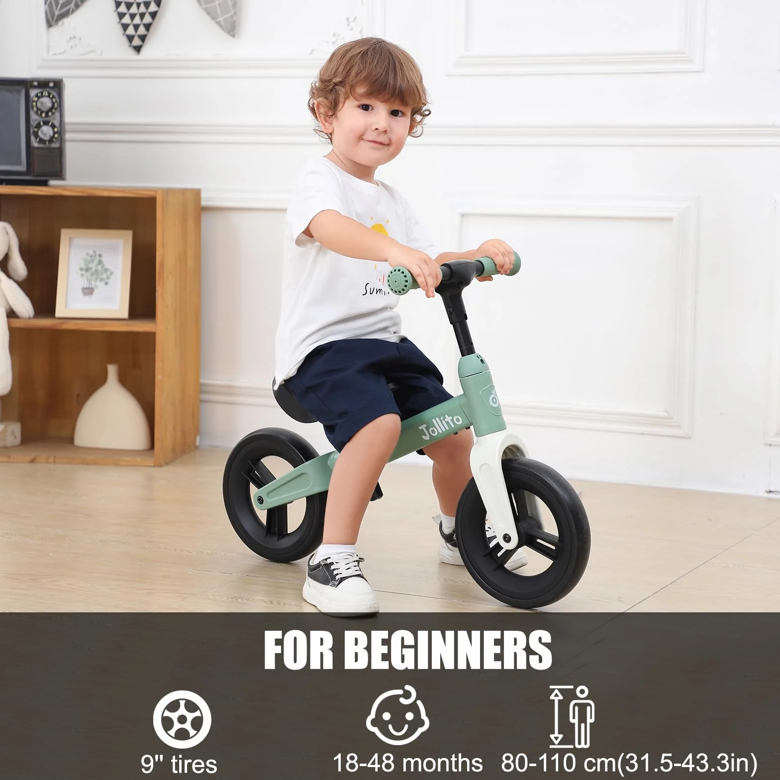 JOLLITO Baby Balance Bike, Giocattoli per bambini in bicicletta per 18-48 mesi di età Ragazza e ragazzo regali, Leggero senza pedali Training Bike, ruota da 9 pollici e telaio in alluminio