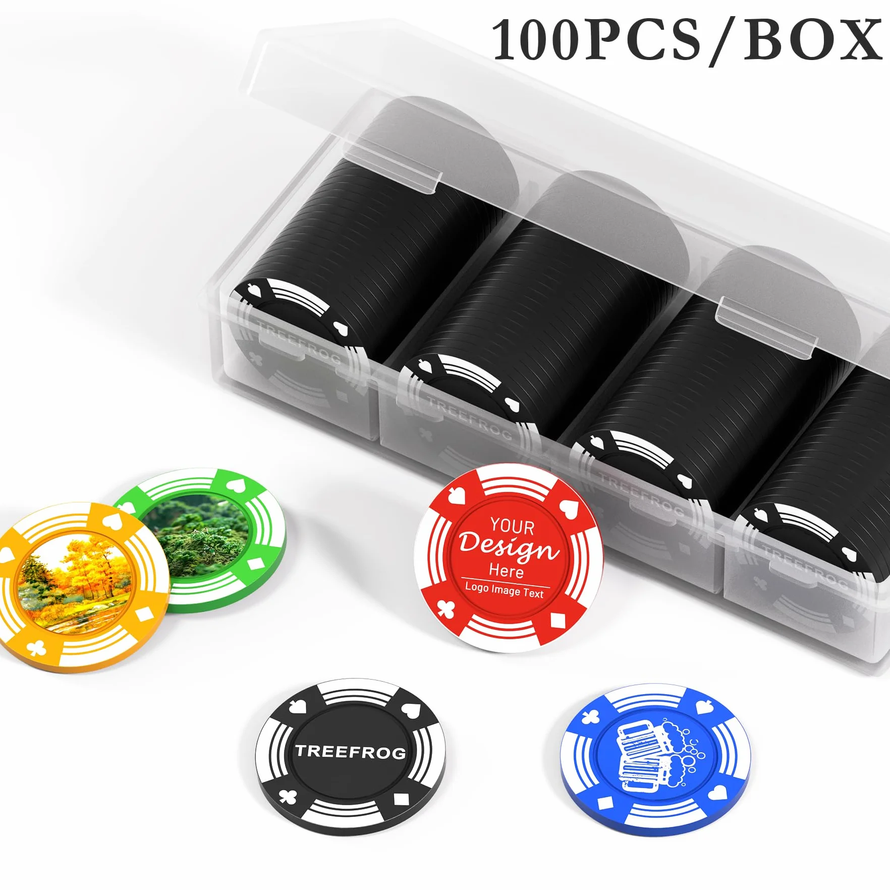 100 gettoni personalizzati, stampati a colori con il tuo logo, immagine o testo, 37 mm pesanti 2,7 grammi di fiches da poker per gettoni da bar, club di carte o mazze da golf