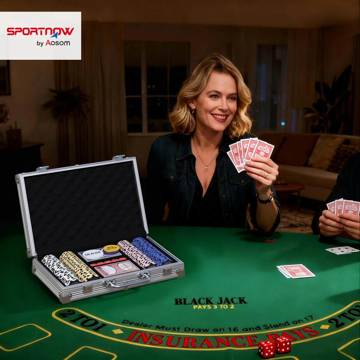SPORTNOW set poker con serratura con valigetta 200 fiches carte 5 dadi mazzi di carte con bottone, set completo poker giochi di carte valigetta in alluminio per Texas Hold'em, Blackjack